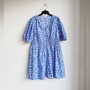 ON 34th Periwinkle Printed Cotton Zip-Front Puff-Sleeve Dress 2X